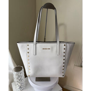 Michael Kors Rivington Large Studded Tote With Gold Turnlock Hardware In Ivory